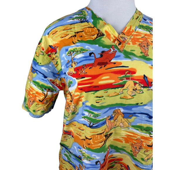 ✨2/$20 Disney Lion King Scrub Top Pumba, Timon, Samba, Nala Nurse CNA V-Neck L - Picture 6 of 13